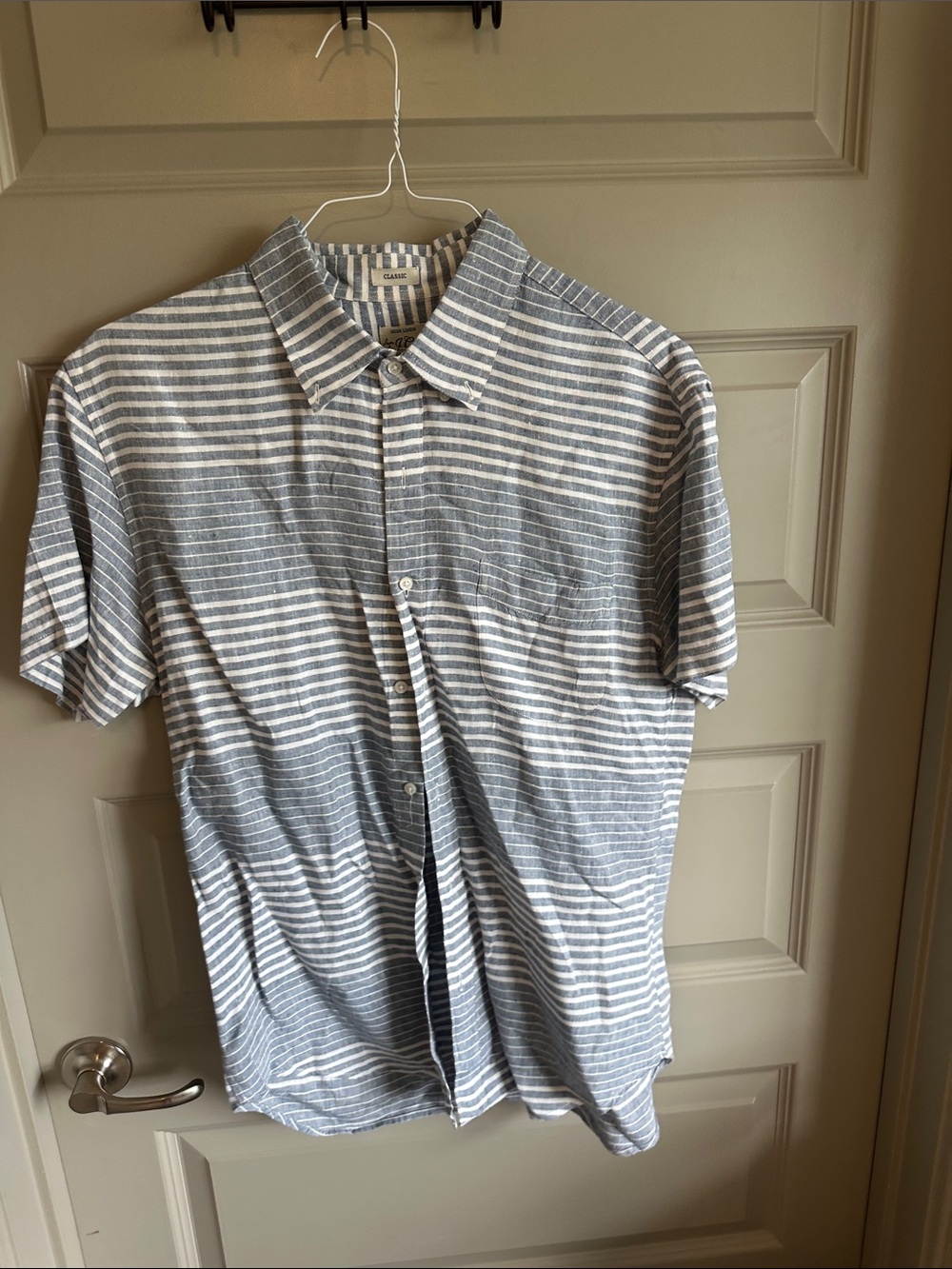 J Crew Men’s Linen Short-Sleeve Striped Button-Up Shirt - Gray & White